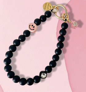 Black beaded Smiley Phone chain