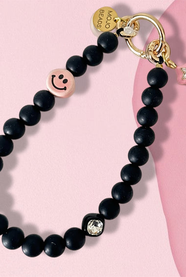 Black beaded Smiley Phone chain