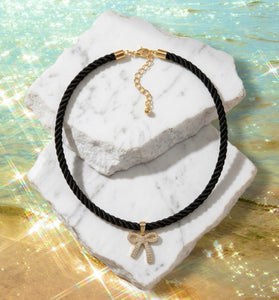 Satin Bow Sweetheart Necklace in Black