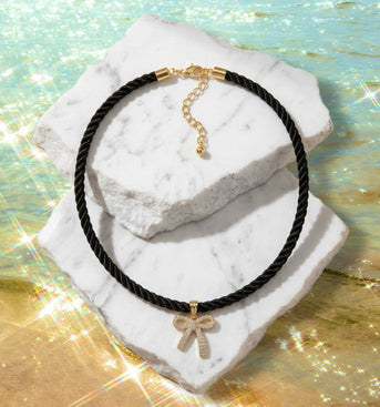 Satin Bow Sweetheart Necklace in Black