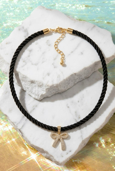 Satin Bow Sweetheart Necklace in Black