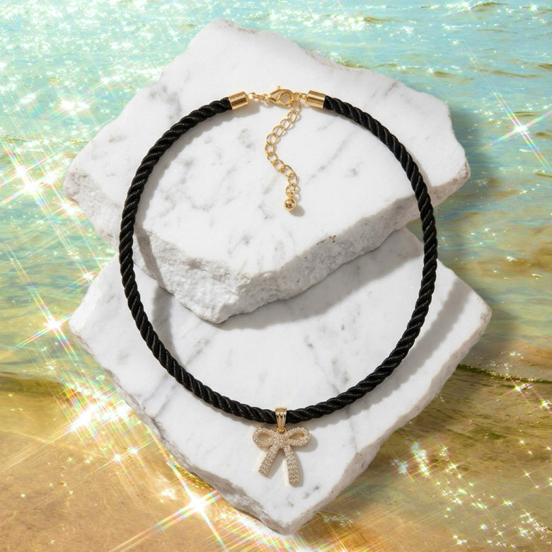 Satin Bow Sweetheart Necklace in Black