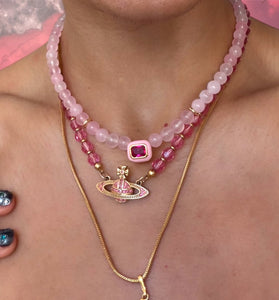 Blush Pink Beaded Gemstone Necklace