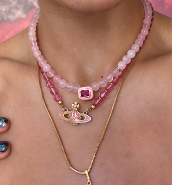 Blush Pink Beaded Gemstone Necklace
