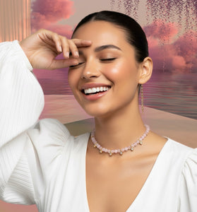 Rose quartz & Gold charm Choker