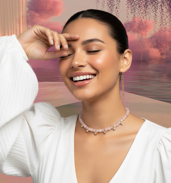 Rose quartz & Gold charm Choker