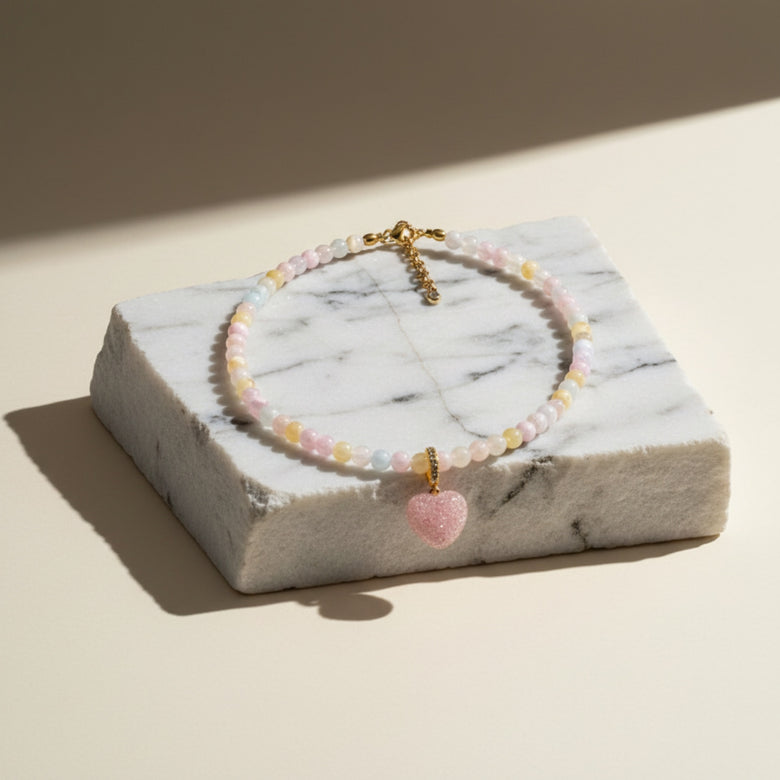 Pastel Heart Charm beaded Necklace
