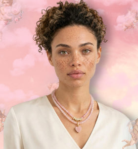 Rose Quartz Heart & Mama Necklace Set